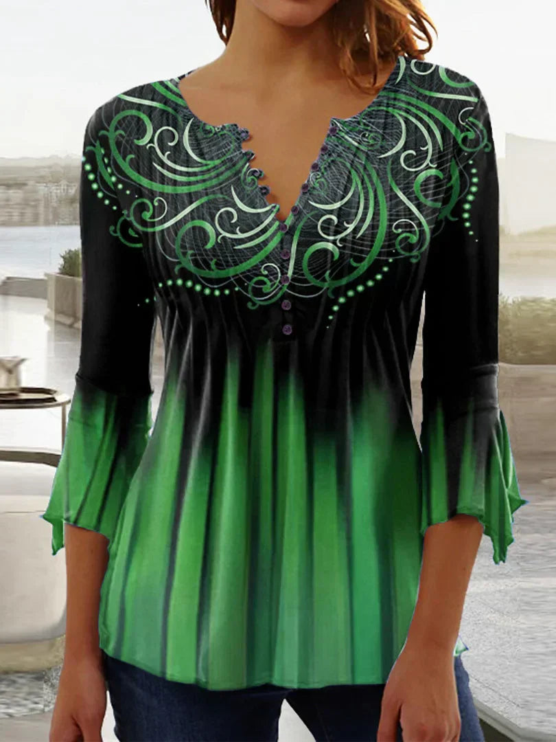 Jessica - Top da donna a maniche lunghe con stampa grafica floreale
