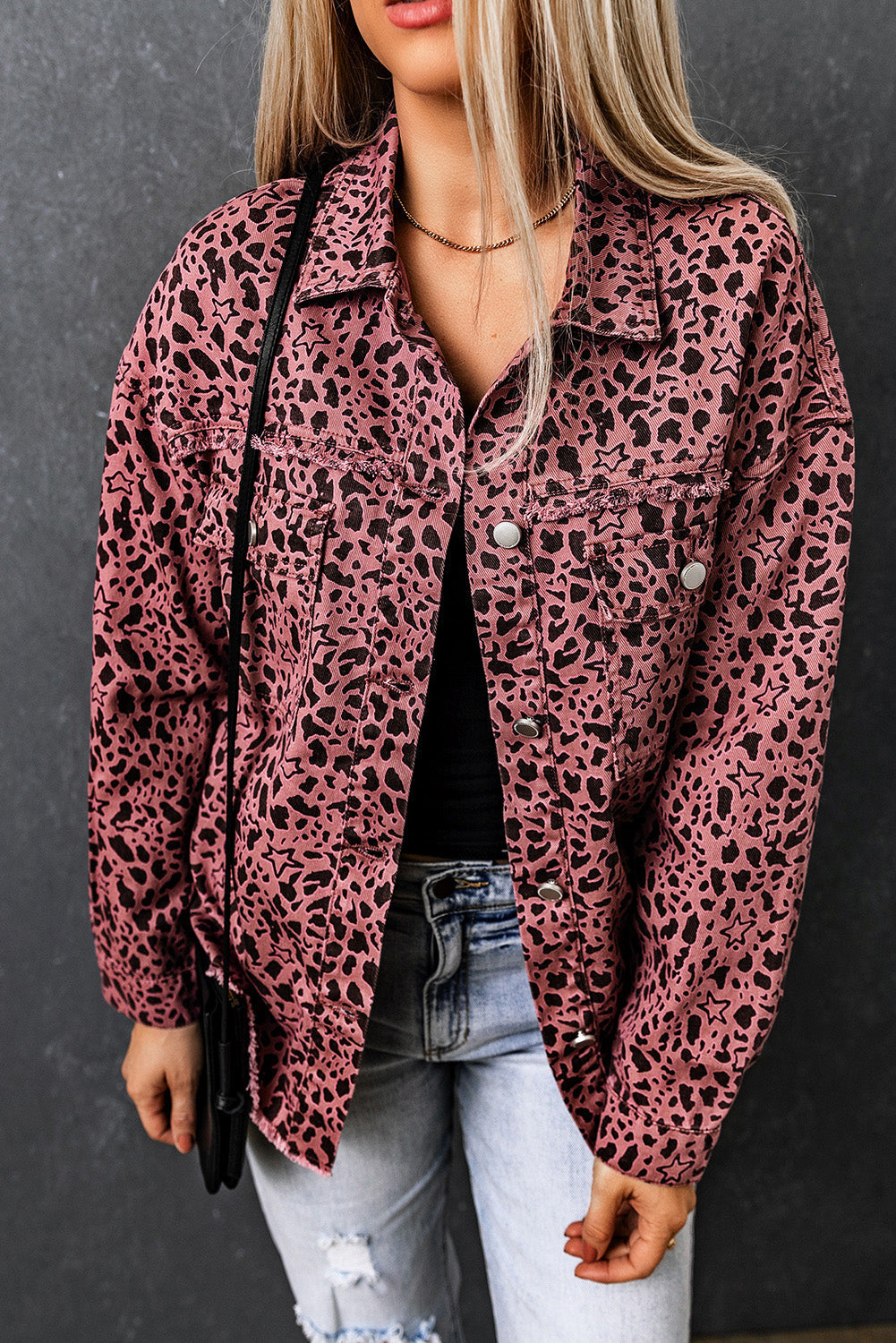 Maeve | Giacca camicia in denim rosa con stampa leopardo Chic