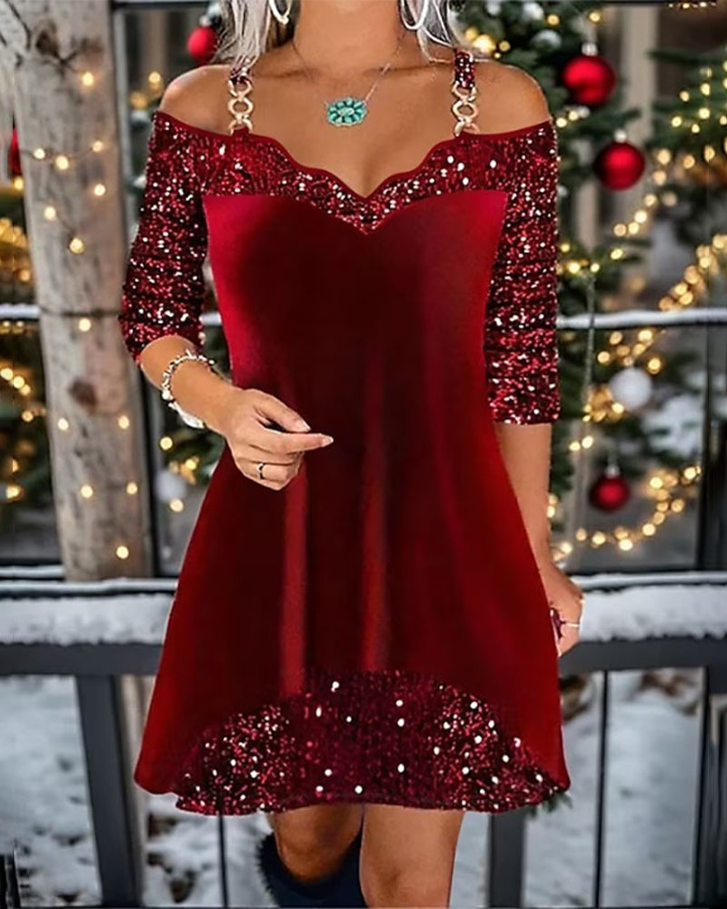 Abito off-shoulder con paillettes