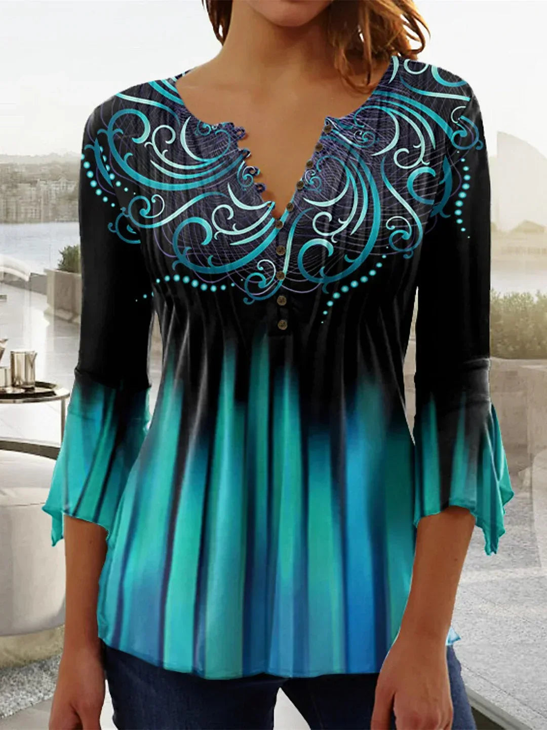 Jessica - Top da donna a maniche lunghe con stampa grafica floreale