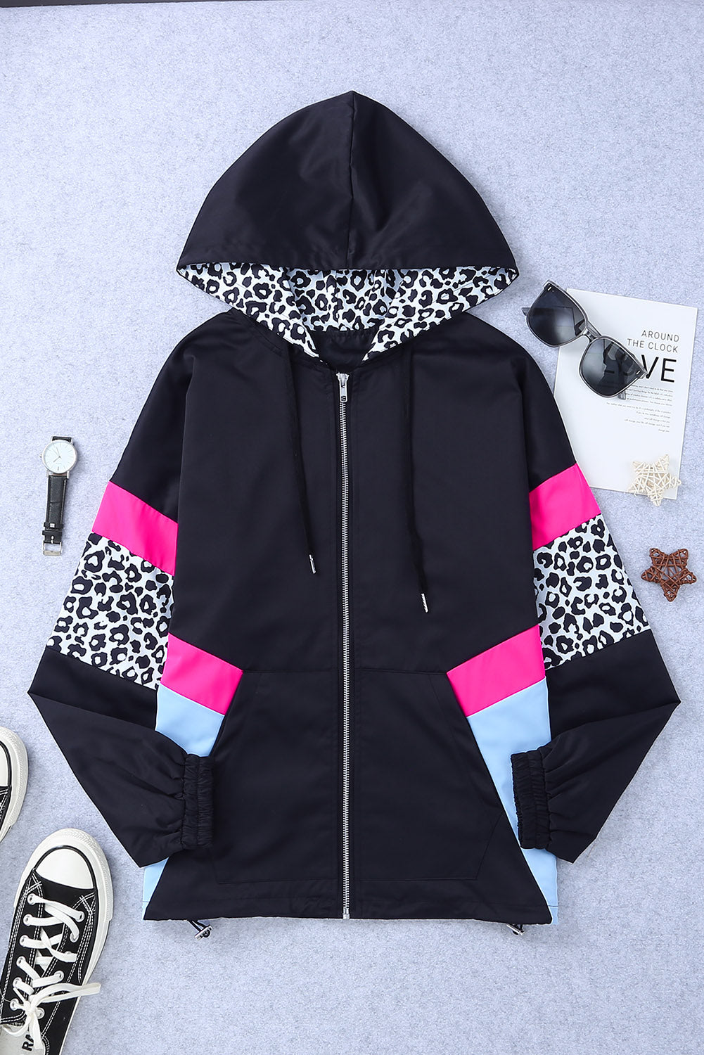 Jantine | Giacca con cappuccio leopardata rosa e nera