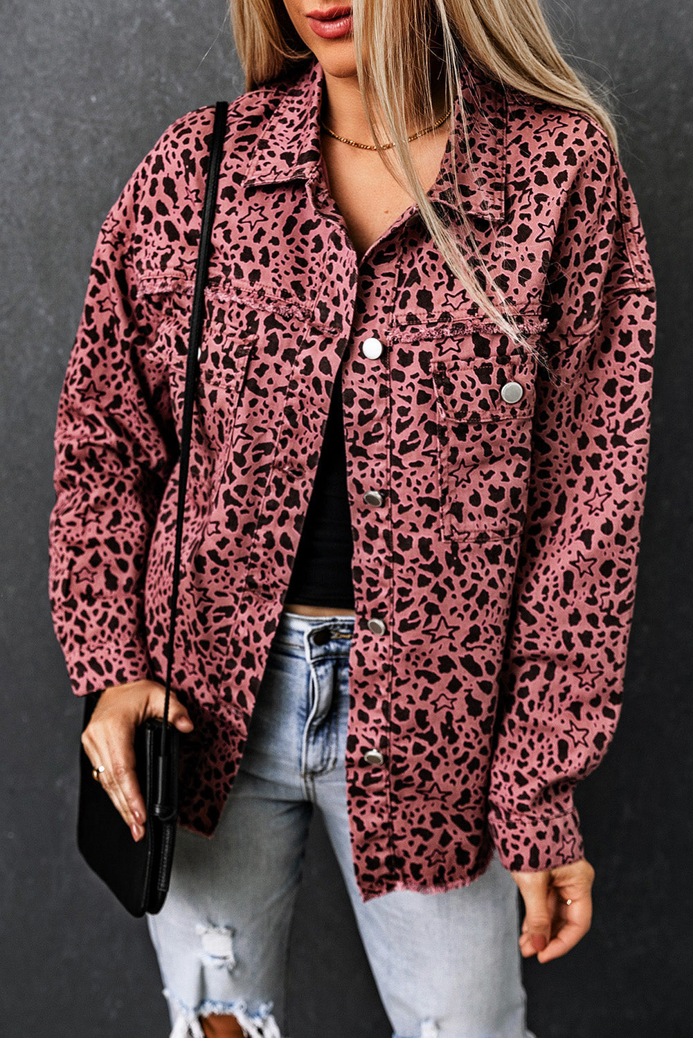 Maeve | Giacca camicia in denim rosa con stampa leopardo Chic