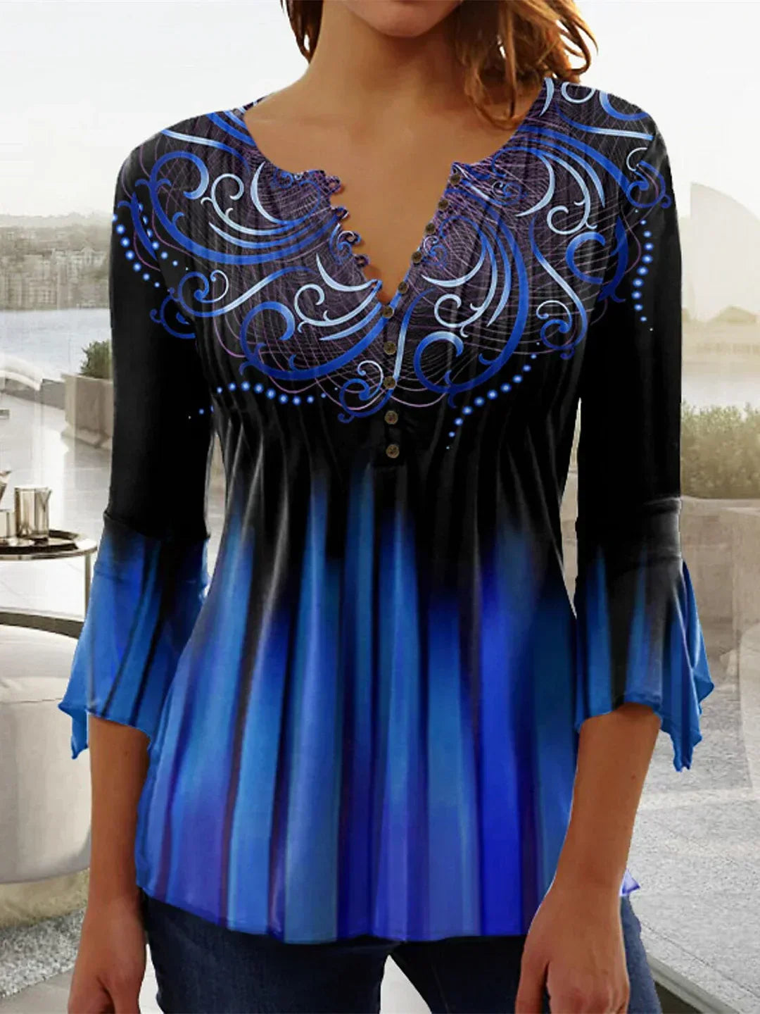 Jessica - Top da donna a maniche lunghe con stampa grafica floreale