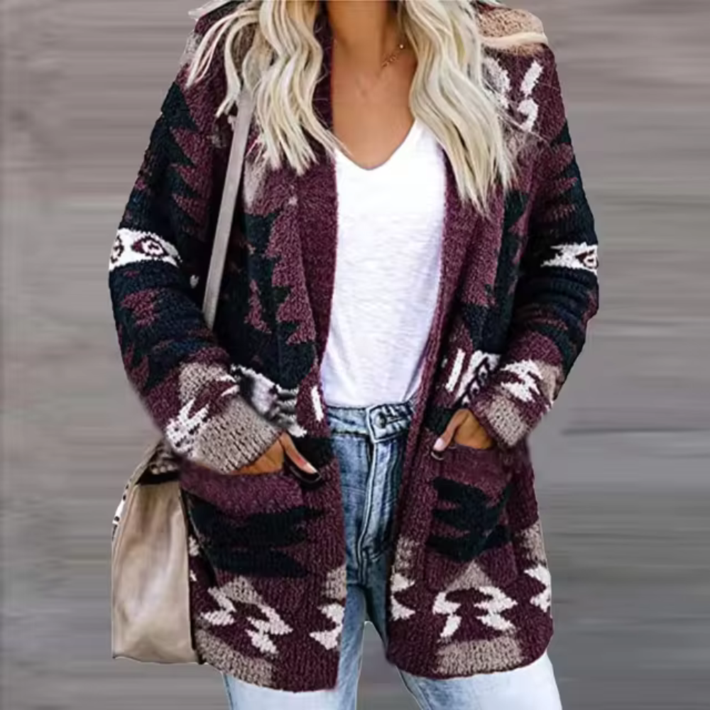 Beata - Comodo cardigan con stampa