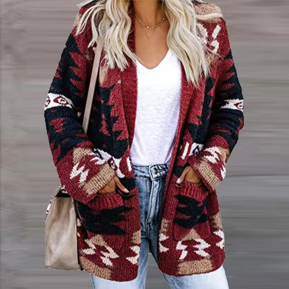 Beata - Comodo cardigan con stampa