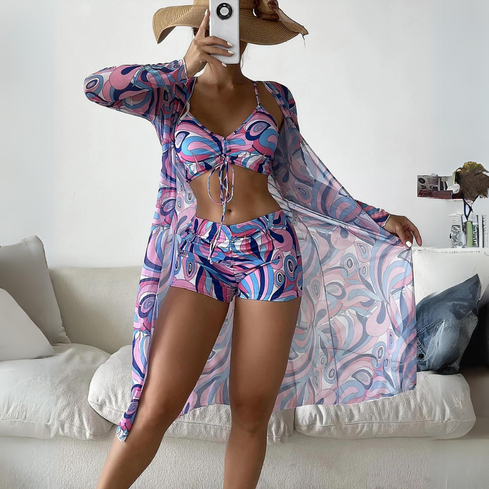 Cleo - Set bikini a vita alta con copricostume