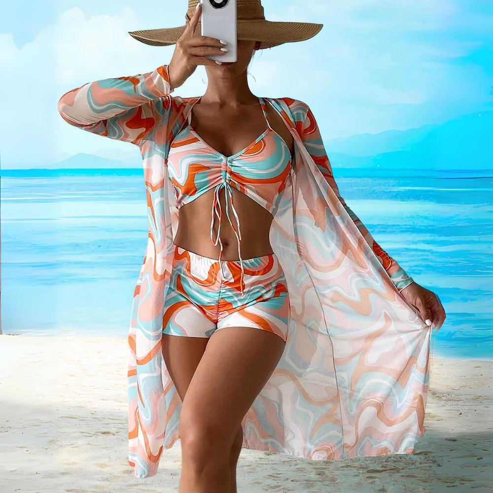 Cleo - Set bikini a vita alta con copricostume