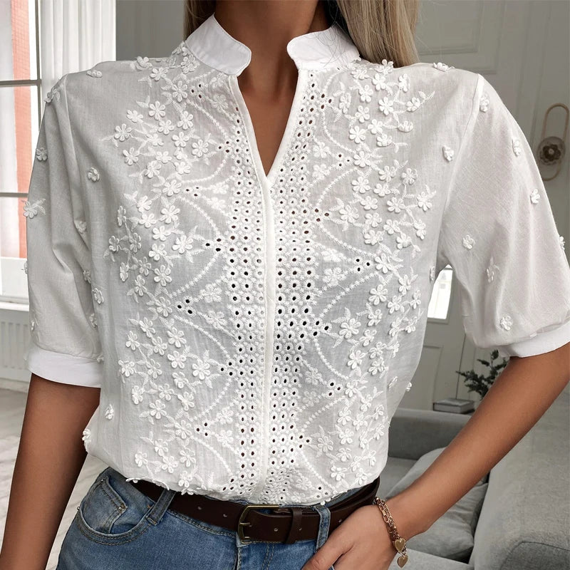 Erin - Top in pizzo con maniche a lanterna