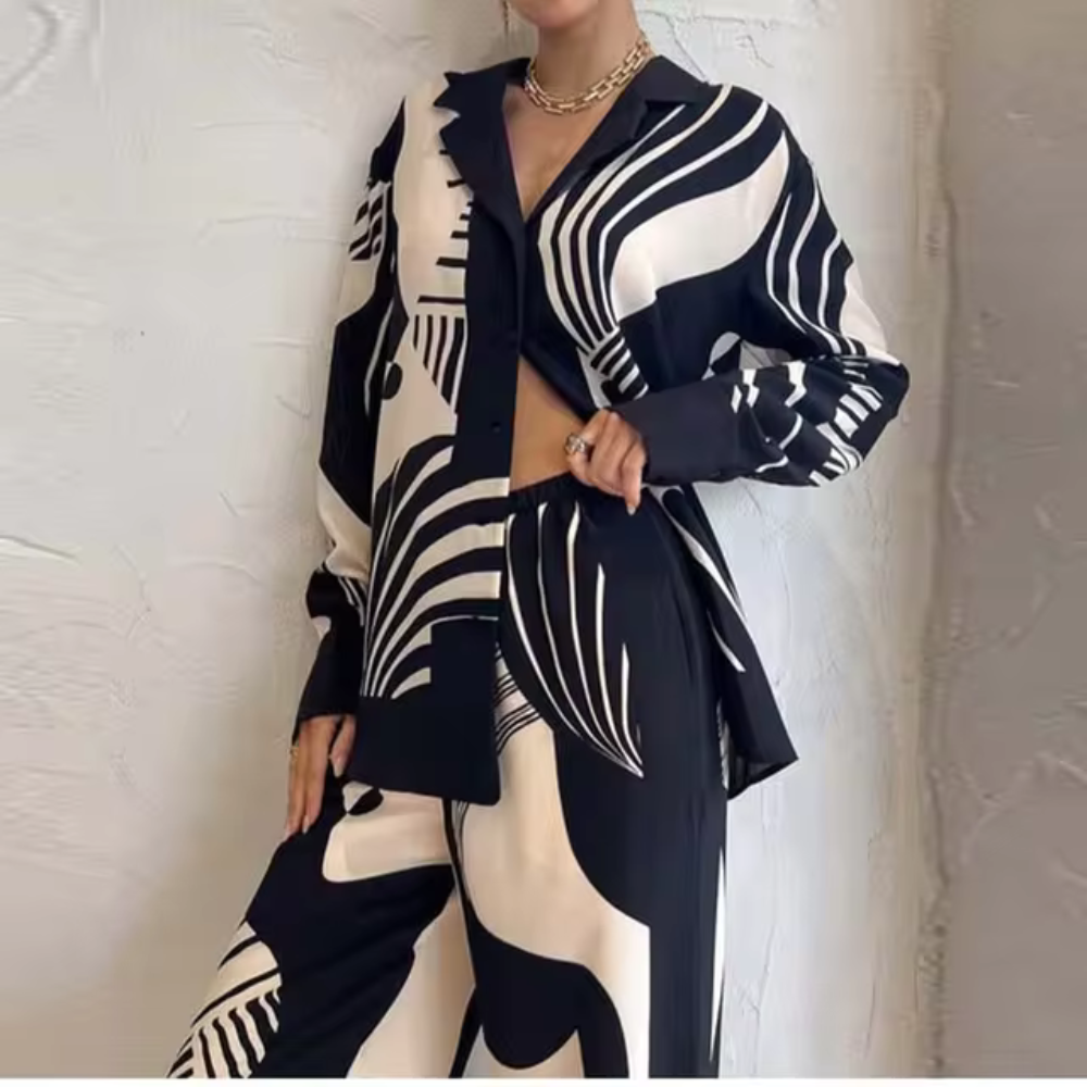 Edita - Top elegante, pantaloni larghi con gambe dritte