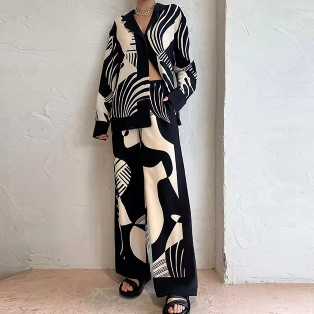 Edita - Top elegante, pantaloni larghi con gambe dritte