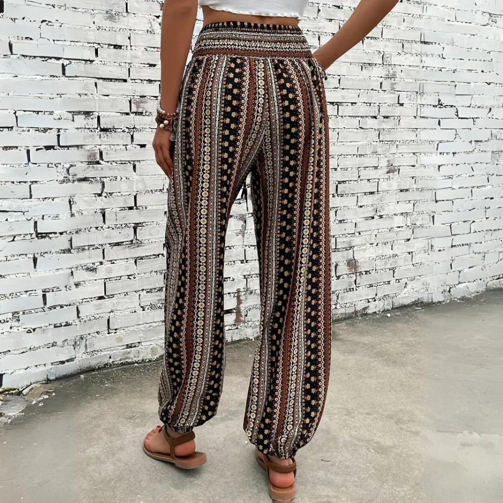 Ellie - Pantaloni vintage bohemien da donna con elastico in vita