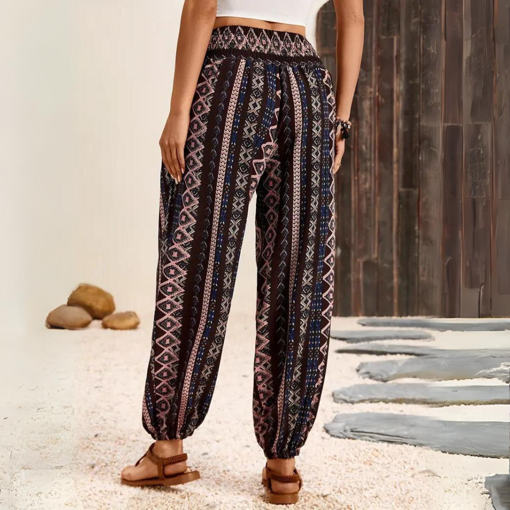 Ellie - Pantaloni vintage bohemien da donna con elastico in vita