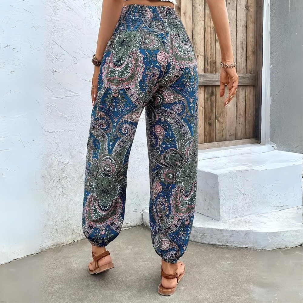 Ellie - Pantaloni vintage bohemien da donna con elastico in vita