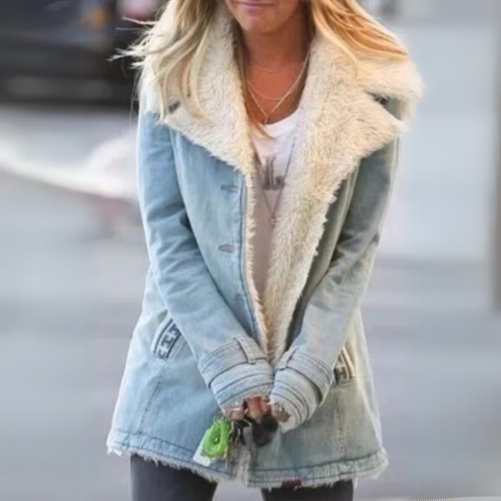 Helga - Calda giacca in denim ispessita di media lunghezza