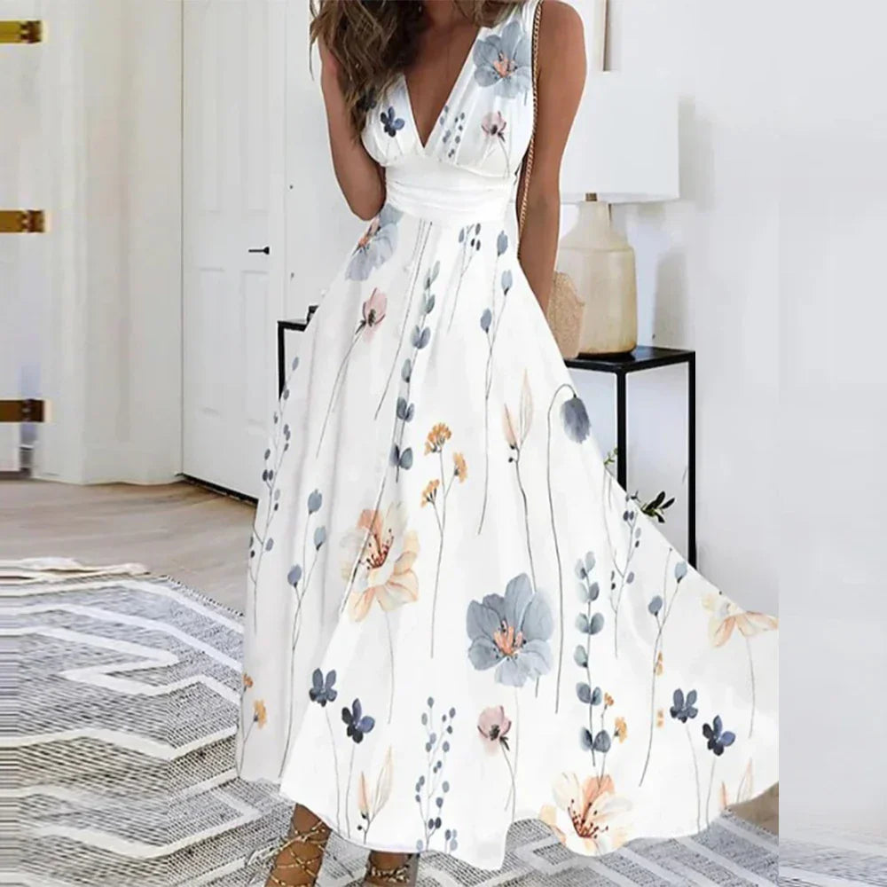 Primavera - Abito floreale elegante con scollo a V