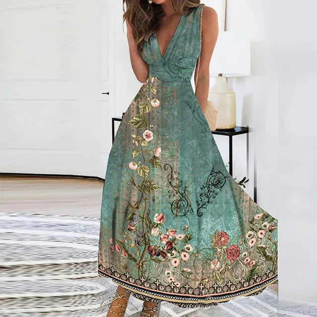 Primavera - Abito floreale elegante con scollo a V
