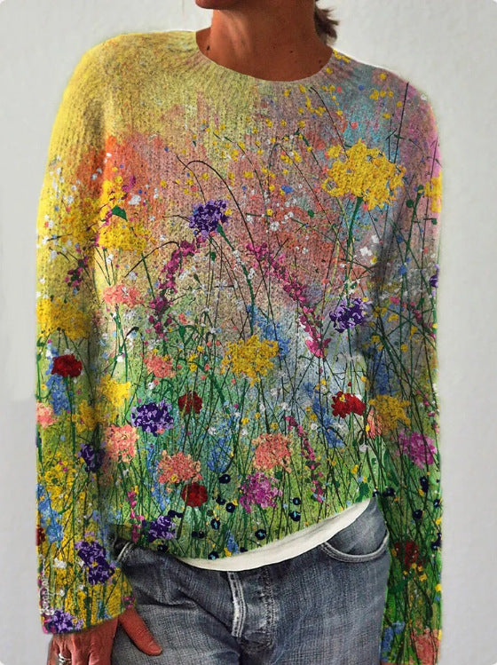 Sophie - Maglione da donna in lana con stampa floreale