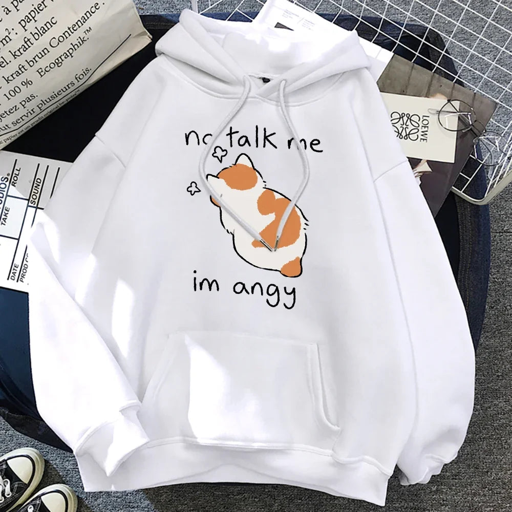 Grethe - Felpa con cappuccio oversize con stampa di gatti per donna