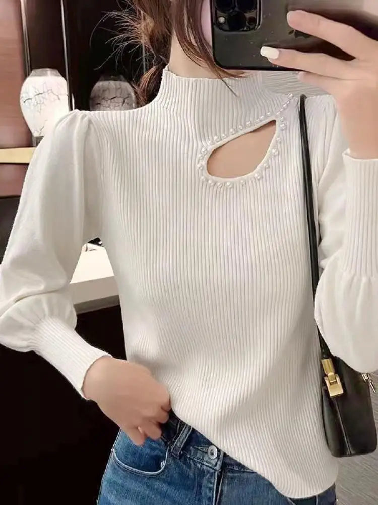 Seraphina - Maglia sottile a collo alto con perle