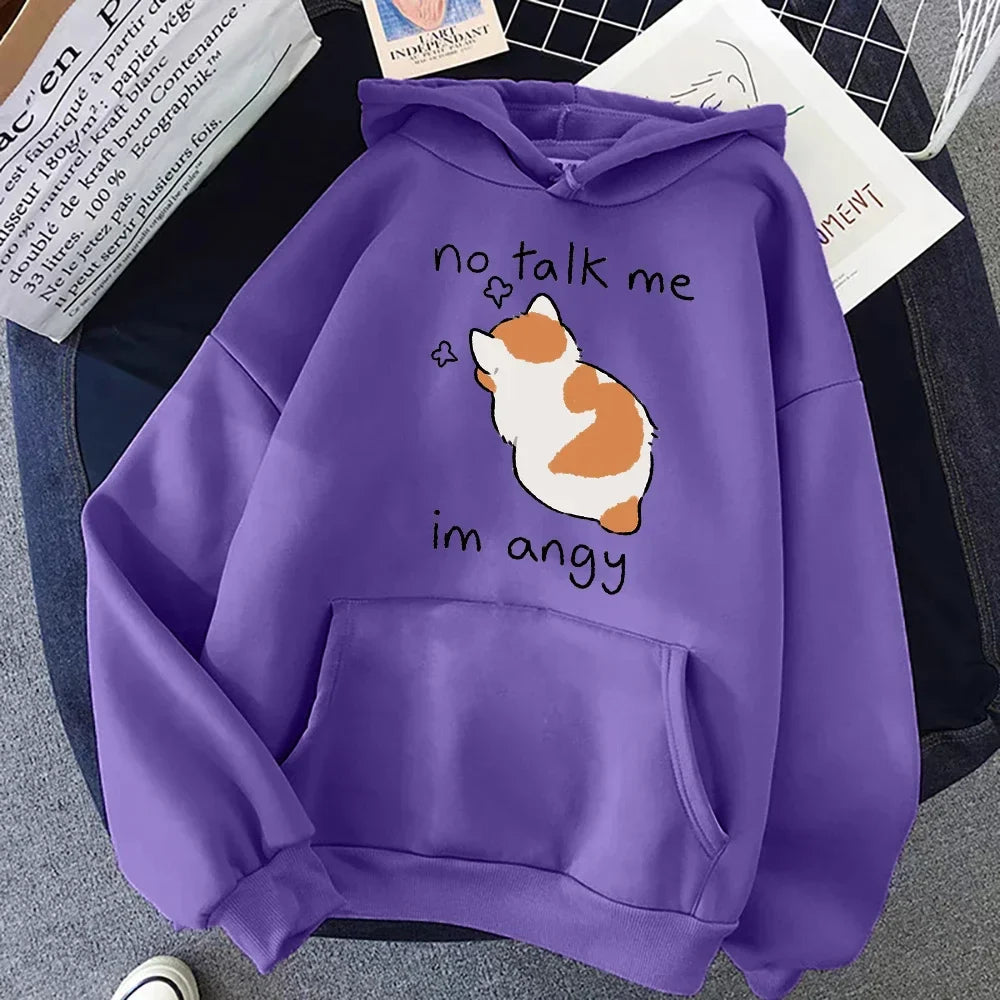 Grethe - Felpa con cappuccio oversize con stampa di gatti per donna