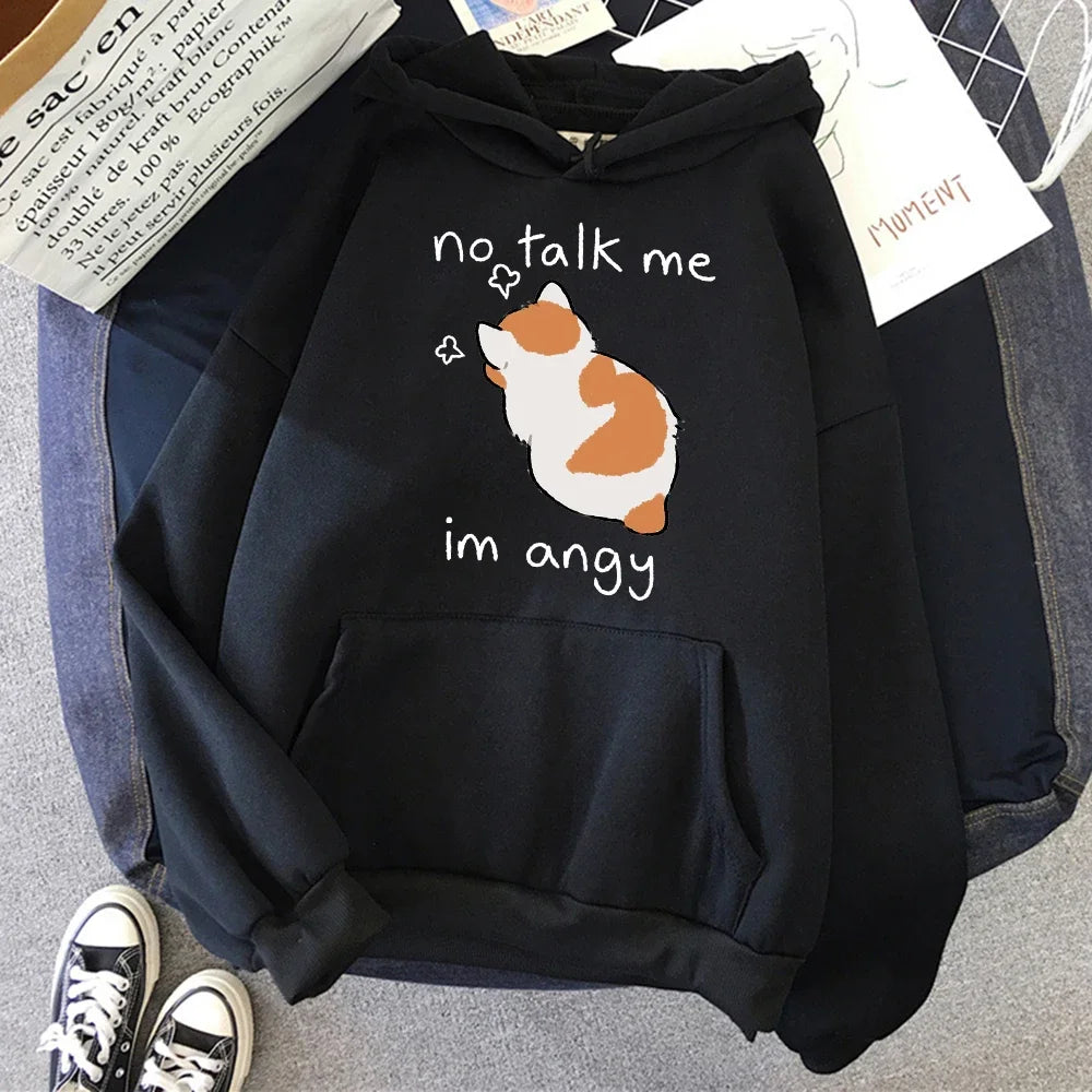 Grethe - Felpa con cappuccio oversize con stampa di gatti per donna