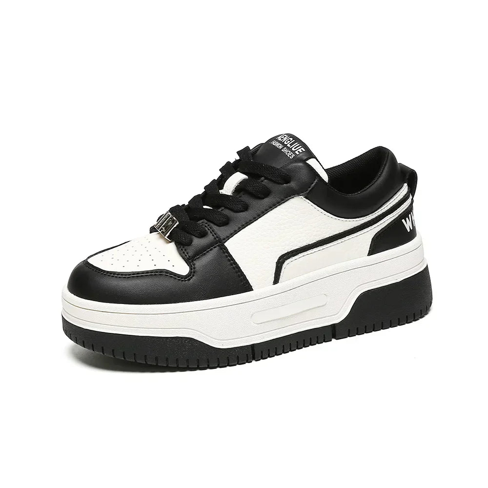 Scarpe da ginnastica con zeppa in pelle patchwork con design incrociato per donna