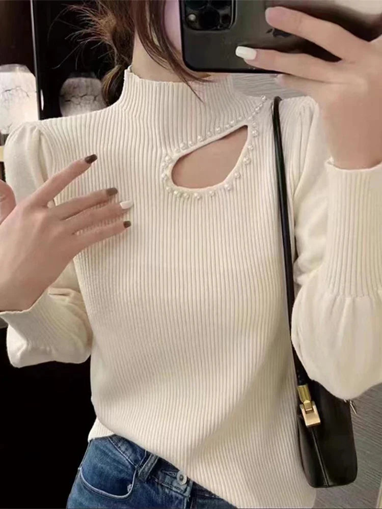 Seraphina - Maglia sottile a collo alto con perle