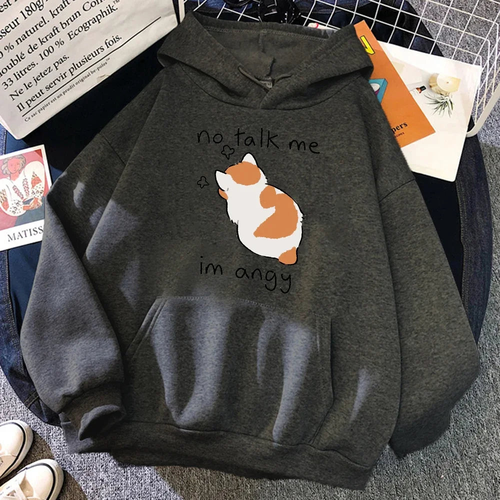 Grethe - Felpa con cappuccio oversize con stampa di gatti per donna