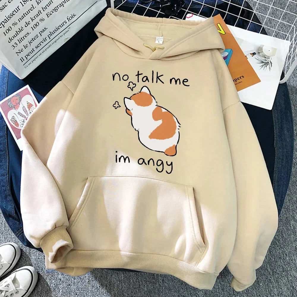 Grethe - Felpa con cappuccio oversize con stampa di gatti per donna