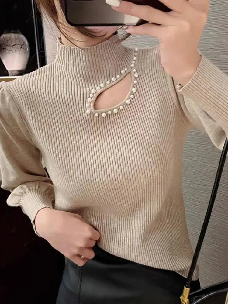 Seraphina - Maglia sottile a collo alto con perle
