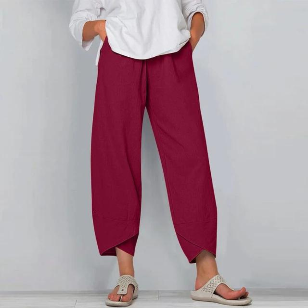 Sharon - Pantaloni da donna in cotone e lino