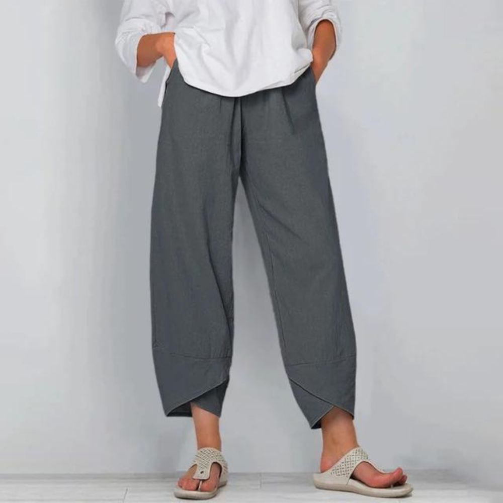 Sharon - Pantaloni da donna in cotone e lino