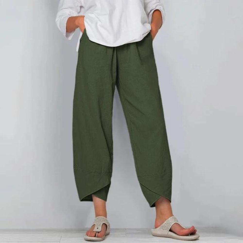 Sharon - Pantaloni da donna in cotone e lino