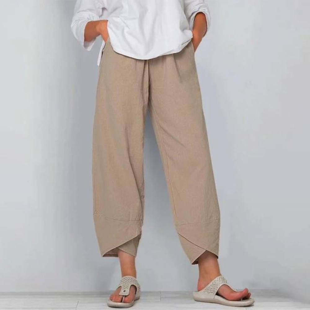 Sharon - Pantaloni da donna in cotone e lino