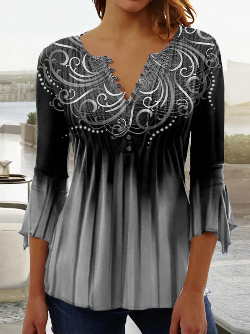 Jessica - Top da donna a maniche lunghe con stampa grafica floreale