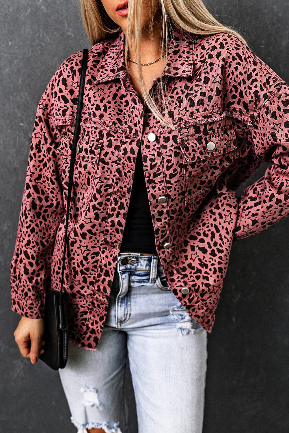 Maeve | Giacca camicia in denim rosa con stampa leopardo Chic