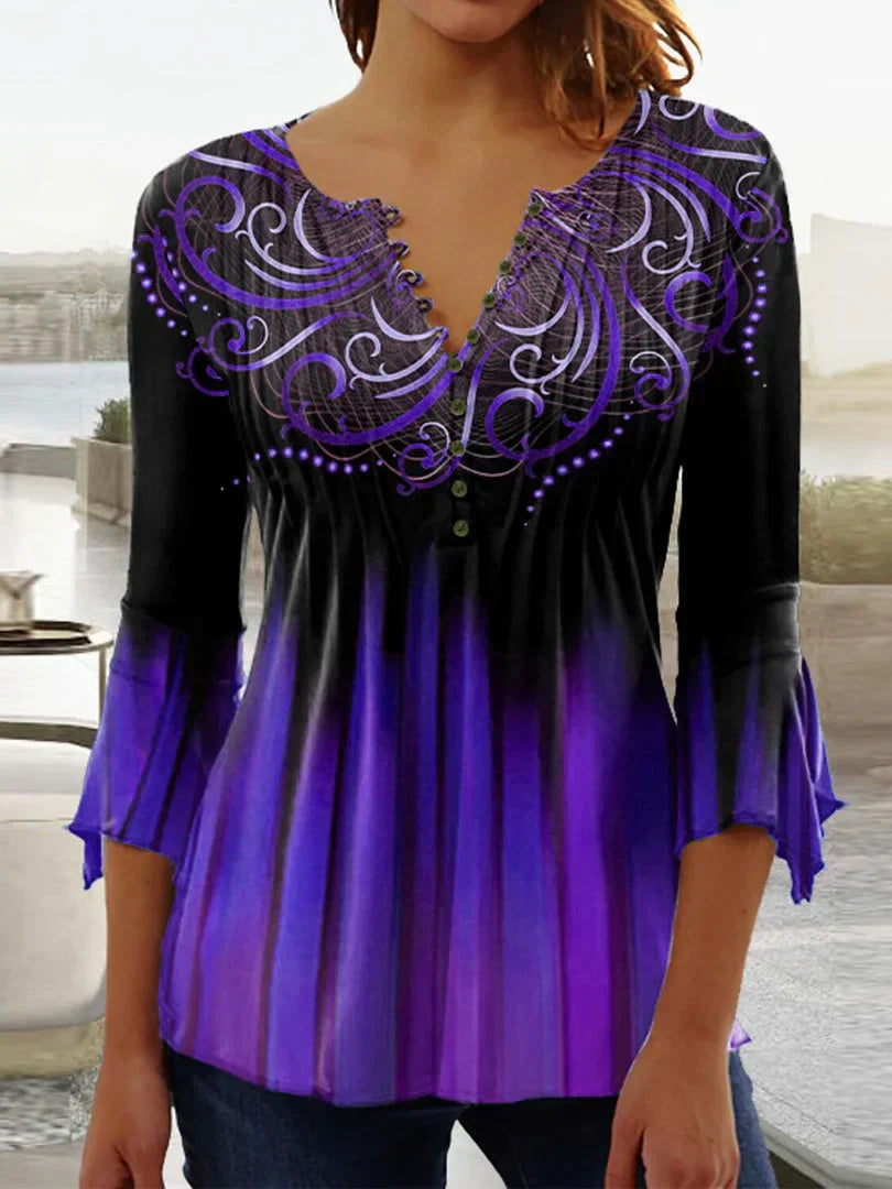 Jessica - Top da donna a maniche lunghe con stampa grafica floreale