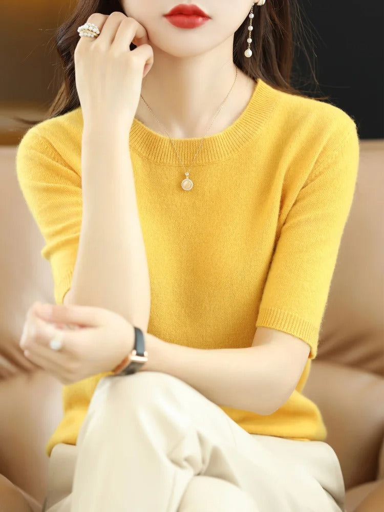 Susannah- Maglia da donna a maniche corte con scollo rotondo