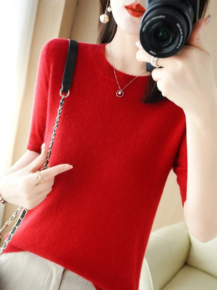Susannah- Maglia da donna a maniche corte con scollo rotondo