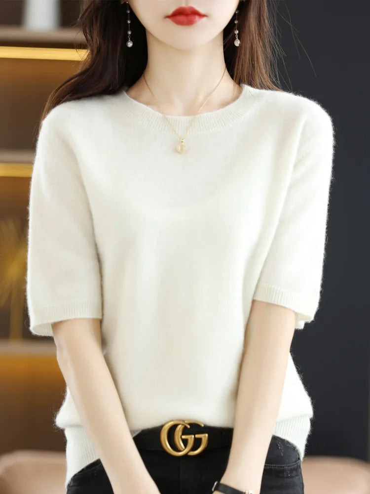 Susannah- Maglia da donna a maniche corte con scollo rotondo
