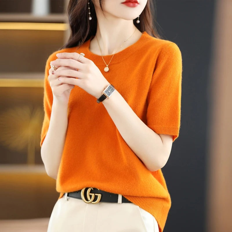 Susannah- Maglia da donna a maniche corte con scollo rotondo