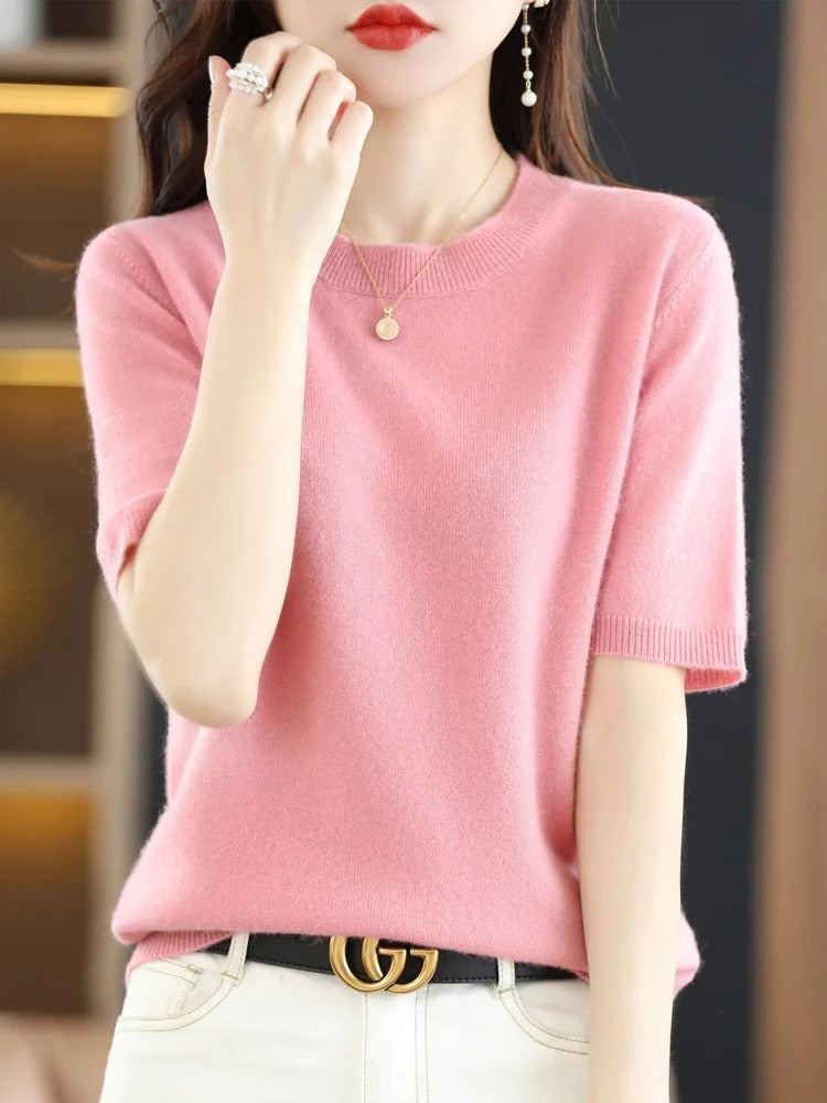 Susannah- Maglia da donna a maniche corte con scollo rotondo