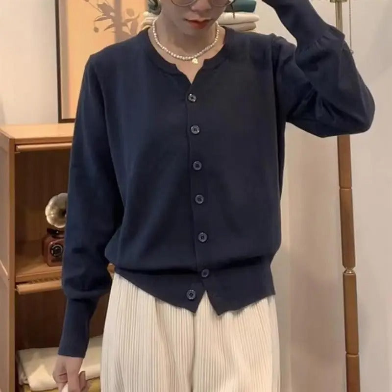 Maglia corta in cashmere indaco da donna