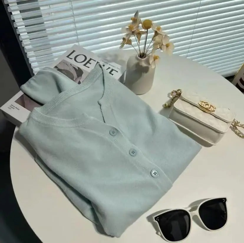 Maglia corta in cashmere indaco da donna