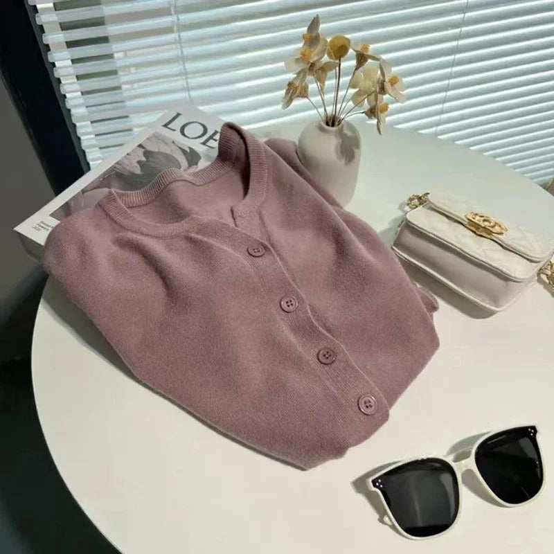 Maglia corta in cashmere indaco da donna