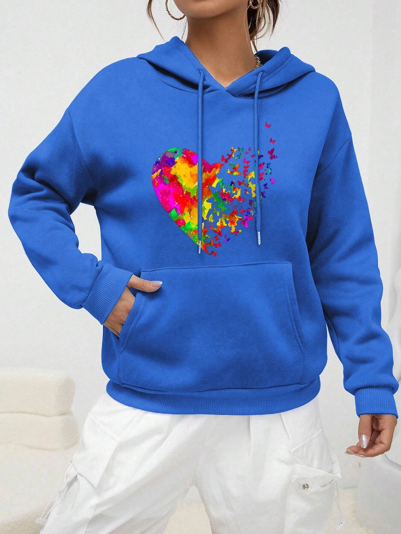 Felpa con cappuccio con stampa a cuore di farfalle colorate Calypso