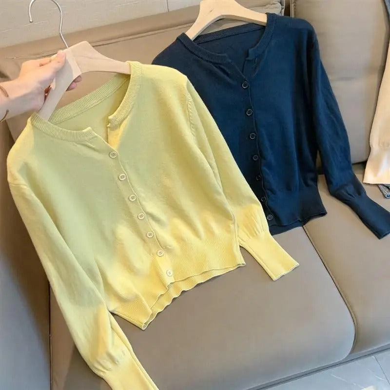Maglia corta in cashmere indaco da donna
