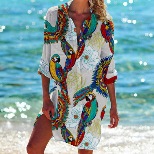 Celia - Abito a camicia con stampa tropicale