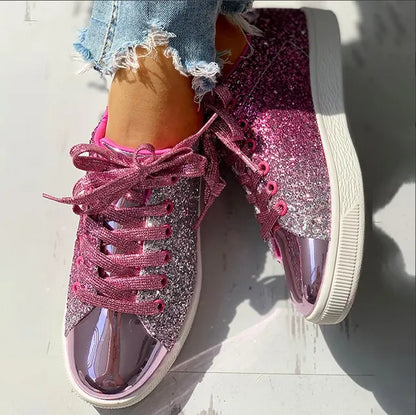 Scarpe da ginnastica casual da donna, traspiranti, con lacci e brillantini