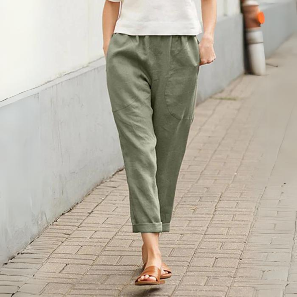 Aubrey - Pantaloni da donna in cotone e lino
